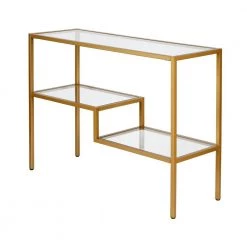 Budget ⭐ Lovett 42 in. Brass Standard Rectangle Glass Console Table with Shelves by Meyer&Cross 🎁