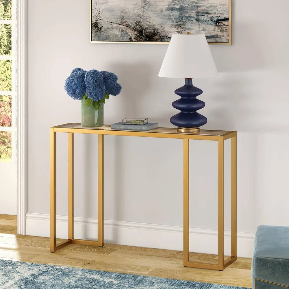 Best Sale 😀 Oscar 42 in. Brass Rectangle Glass Console Table by Meyer&Cross 💯 4 Best Sale 😀 Oscar 42 in. Brass Rectangle Glass Console Table by Meyer&Cross 💯 - Image 2