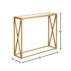 Flash Sale 🔔 Arlo 36 in. Brass/Clear Standard Rectangle Glass Console Table by Meyer&Cross 🛒 -Outlet Camden Isle Store brass meyer cross console tables at0431 40 1000