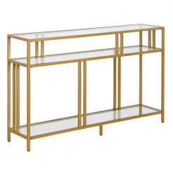 Brand new ๐ Cortland 48 in. Brass Rectangle Glass Console Table with Glass Shelves by Meyer&Cross ๐คฉ