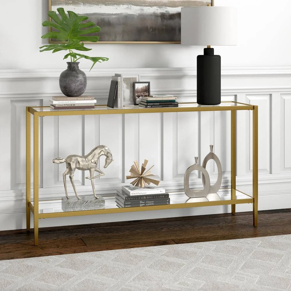 Cheapest 🥰 Hera 55 in. Brass Rectangle Glass Console Table with Mirrored Shelf by Meyer&Cross ❤️ 7 Cheapest 🥰 Hera 55 in. Brass Rectangle Glass Console Table with Mirrored Shelf by Meyer&Cross ❤️ - Image 5
