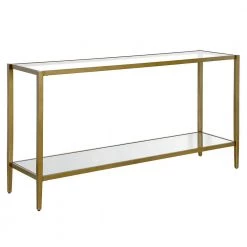 Cheapest 🥰 Hera 55 in. Brass Rectangle Glass Console Table with Mirrored Shelf by Meyer&Cross ❤️