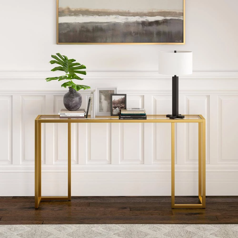 Coupon ❤️ Oscar 55 in. Rectangle Brass Glass Console Table by Meyer&Cross ⌛ 11 Coupon ❤️ Oscar 55 in. Rectangle Brass Glass Console Table by Meyer&Cross ⌛ - Image 9