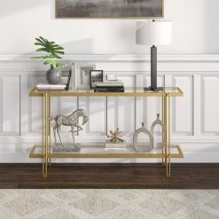 Buy 🎁 Inez 55 in. Brass Rectangle Glass Console Table by Meyer&Cross 🥰 -Outlet Camden Isle Store brass meyer cross console tables at0984 1f 1000