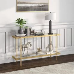 Buy 🎁 Inez 55 in. Brass Rectangle Glass Console Table by Meyer&Cross 🥰 -Outlet Camden Isle Store brass meyer cross console tables at0984 31 1000