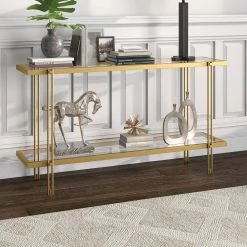 Buy 🎁 Inez 55 in. Brass Rectangle Glass Console Table by Meyer&Cross 🥰 -Outlet Camden Isle Store brass meyer cross console tables at0984 4f 1000
