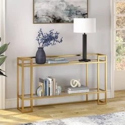 Wholesale 🌟 Uriel 52 in. Brass Rectangle Glass Console Table by Meyer&Cross 🎁 -Outlet Camden Isle Store brass meyer cross console tables at1040 31 1000