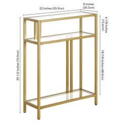 Budget 🎉 Cortland 22 in. Brass Rectangle Glass Console Table with Glass Shelves by Meyer&Cross ❤️ -Outlet Camden Isle Store brass meyer cross console tables at1177 44 1000