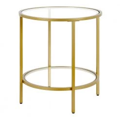 Brand new ✨ Sivil 20 in. Brass Round Glass Side Table with Glass Shelf by Meyer&Cross ✔️