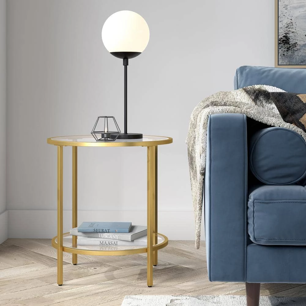 Brand new ✨ Sivil 20 in. Brass Round Glass Side Table with Glass Shelf by Meyer&Cross ✔️ 6 Brand new ✨ Sivil 20 in. Brass Round Glass Side Table with Glass Shelf by Meyer&Cross ✔️ - Image 4