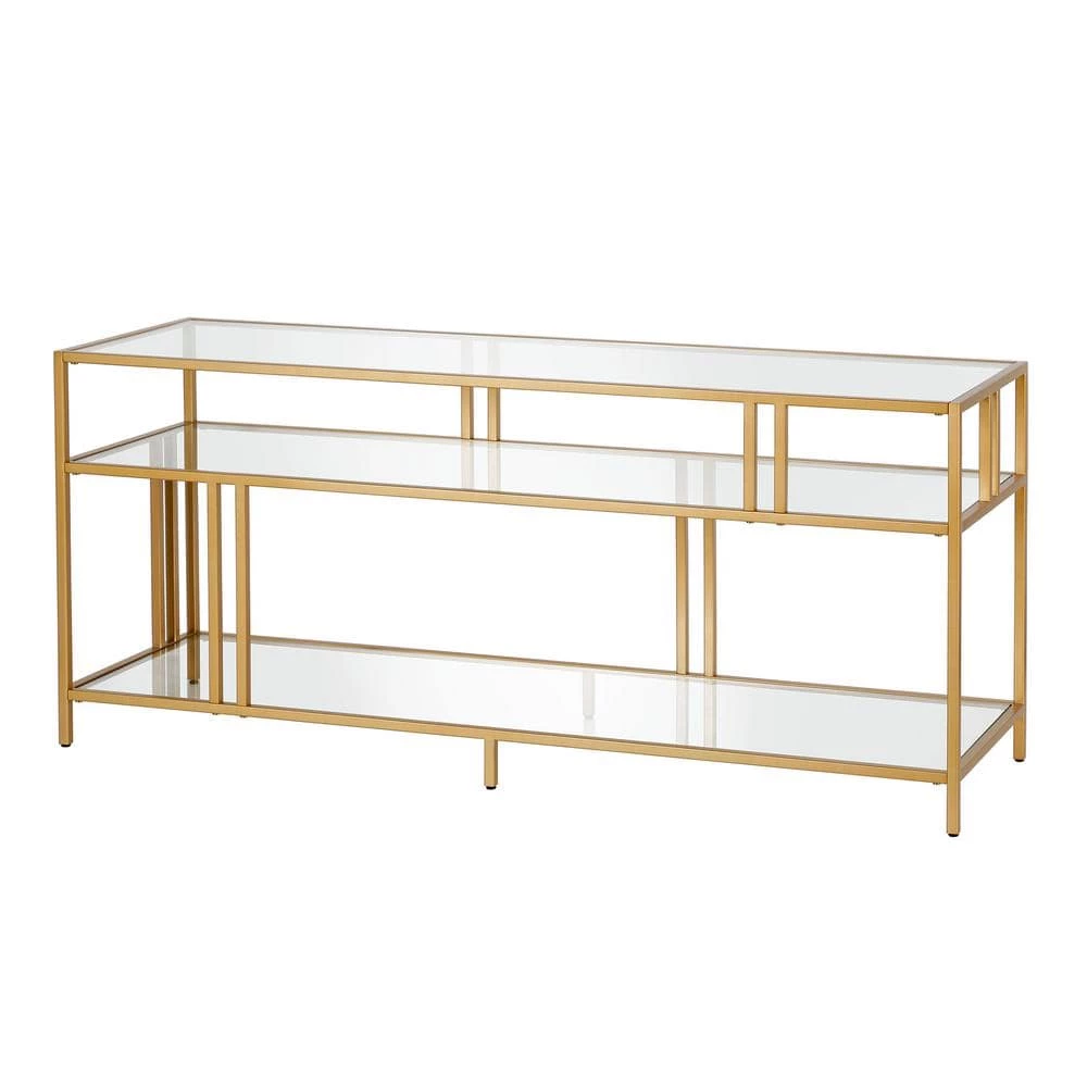 Discount ⭐ Cortland 55 in. Brass Finish TV Stand with Glass Shelves by Meyer&Cross 🎁 3 Discount ⭐ Cortland 55 in. Brass Finish TV Stand with Glass Shelves by Meyer&Cross 🎁
