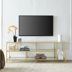Outlet 🌟 Winthrop 70 in. Brass Rectangle TV Stand Fits TV's up to 80 in. by Meyer&Cross 💯 -Outlet Camden Isle Store brass meyer cross tv stands tv0580 31 1000