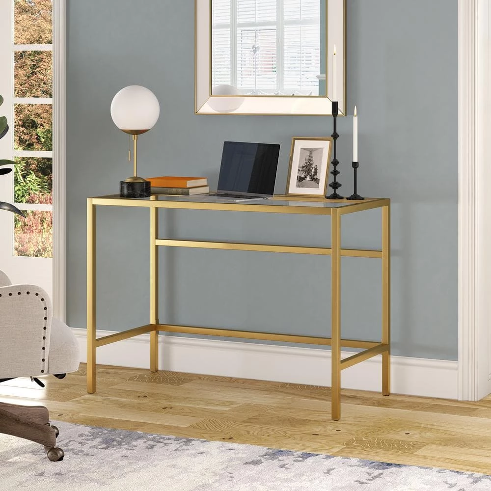 Best Sale ⌛ Sivil 42 in. Brass Finish Writing Desk with Glass Top by Meyer&Cross 🛒 7 Best Sale ⌛ Sivil 42 in. Brass Finish Writing Desk with Glass Top by Meyer&Cross 🛒 - Image 5
