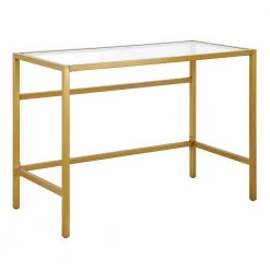 Best Sale ⌛ Sivil 42 in. Brass Finish Writing Desk with Glass Top by Meyer&Cross 🛒