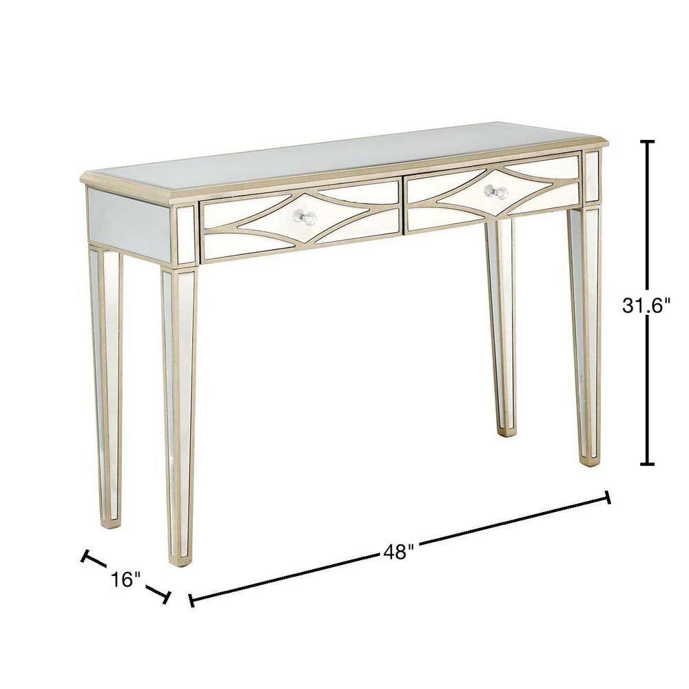 Coupon 👍 Huxley 48 in. Champagne Rectangle Mirrored Glass Console Table with Drawers by Camden Isle 🎁 5 Coupon 👍 Huxley 48 in. Champagne Rectangle Mirrored Glass Console Table with Drawers by Camden Isle 🎁 - Image 3