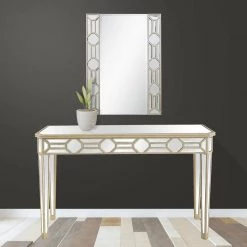 Best deal 🛒 Lilian 16 in. Champagne Rectangular Glass Console Table with Mirror by Camden Isle ⭐ -Outlet Camden Isle Store champagne camden isle console tables 86534 31 1000