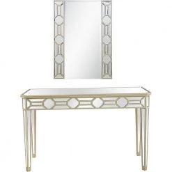 Best deal 🛒 Lilian 16 in. Champagne Rectangular Glass Console Table with Mirror by Camden Isle ⭐