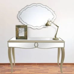 Discount ❤️ Eleanor 16 in. Champagne Oval Glass Console Table with Mirror by Camden Isle ⌛ -Outlet Camden Isle Store champagne camden isle console tables 86537 31 1000
