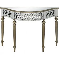 Deals ๐ฏ Atelier 14 in. Champagne Semi Circle Glass Console Table by Camden Isle ๐