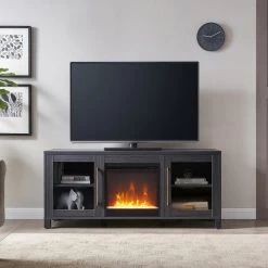 Deals 😀 Foster 58 in. Charcoal Gray TV Stand Fits TV's up to 65 in. with Crystal Fireplace Insert by Meyer&Cross 🧨 -Outlet Camden Isle Store charcoal gray meyer cross tv stands tv1130 31 1000