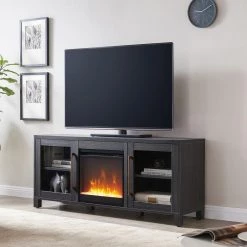 Deals 😀 Foster 58 in. Charcoal Gray TV Stand Fits TV's up to 65 in. with Crystal Fireplace Insert by Meyer&Cross 🧨 -Outlet Camden Isle Store charcoal gray meyer cross tv stands tv1130 4f 1000