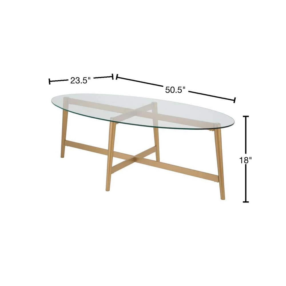 Outlet 😍 Olson 51 in. Gold Large Oval Glass Coffee Table by Meyer&Cross 🌟 5 Outlet 😍 Olson 51 in. Gold Large Oval Glass Coffee Table by Meyer&Cross 🌟 - Image 3