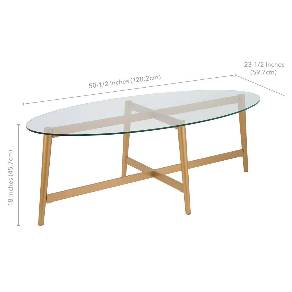 Outlet 😍 Olson 51 in. Gold Large Oval Glass Coffee Table by Meyer&Cross 🌟 9 Outlet 😍 Olson 51 in. Gold Large Oval Glass Coffee Table by Meyer&Cross 🌟 - Image 7