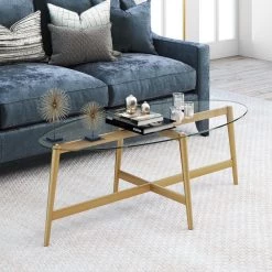 Outlet 😍 Olson 51 in. Gold Large Oval Glass Coffee Table by Meyer&Cross 🌟 15 Outlet 😍 Olson 51 in. Gold Large Oval Glass Coffee Table by Meyer&Cross 🌟 -Outlet Camden Isle Store gold meyer cross coffee tables ct0071 4f 1000