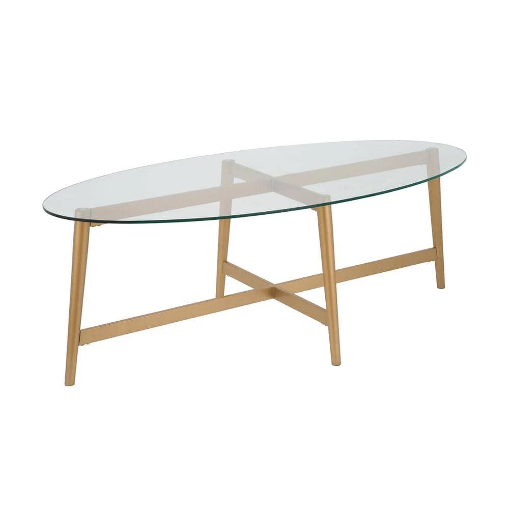 Outlet 😍 Olson 51 in. Gold Large Oval Glass Coffee Table by Meyer&Cross 🌟 4 Outlet 😍 Olson 51 in. Gold Large Oval Glass Coffee Table by Meyer&Cross 🌟 - Image 2