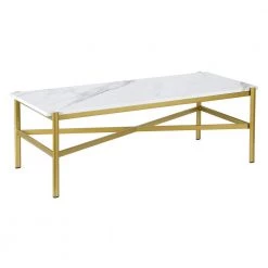 Best deal 🥰 Braxton 46 in. Gold Rectangle Faux Marble Coffee Table by Meyer&Cross ✔️