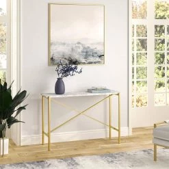 Brand new 🥰 Braxton 46 in. Gold Rectangle Faux Marble Console Table by Meyer&Cross 🎉 -Outlet Camden Isle Store gold meyer cross console tables at0864 31 1000