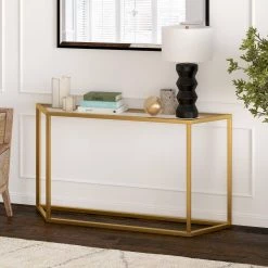 Brand new 🔥 Levi 55 in. Rectangle Gold Glass Console Table by Meyer&Cross 🎁 -Outlet Camden Isle Store gold meyer cross console tables at0989 44 1000