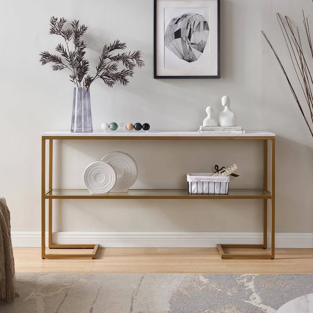 New 😍 Errol 55 in. Gold Rectangle Faux Marble Console Table with Storage by Meyer&Cross 🔔 12 New 😍 Errol 55 in. Gold Rectangle Faux Marble Console Table with Storage by Meyer&Cross 🔔 - Image 10