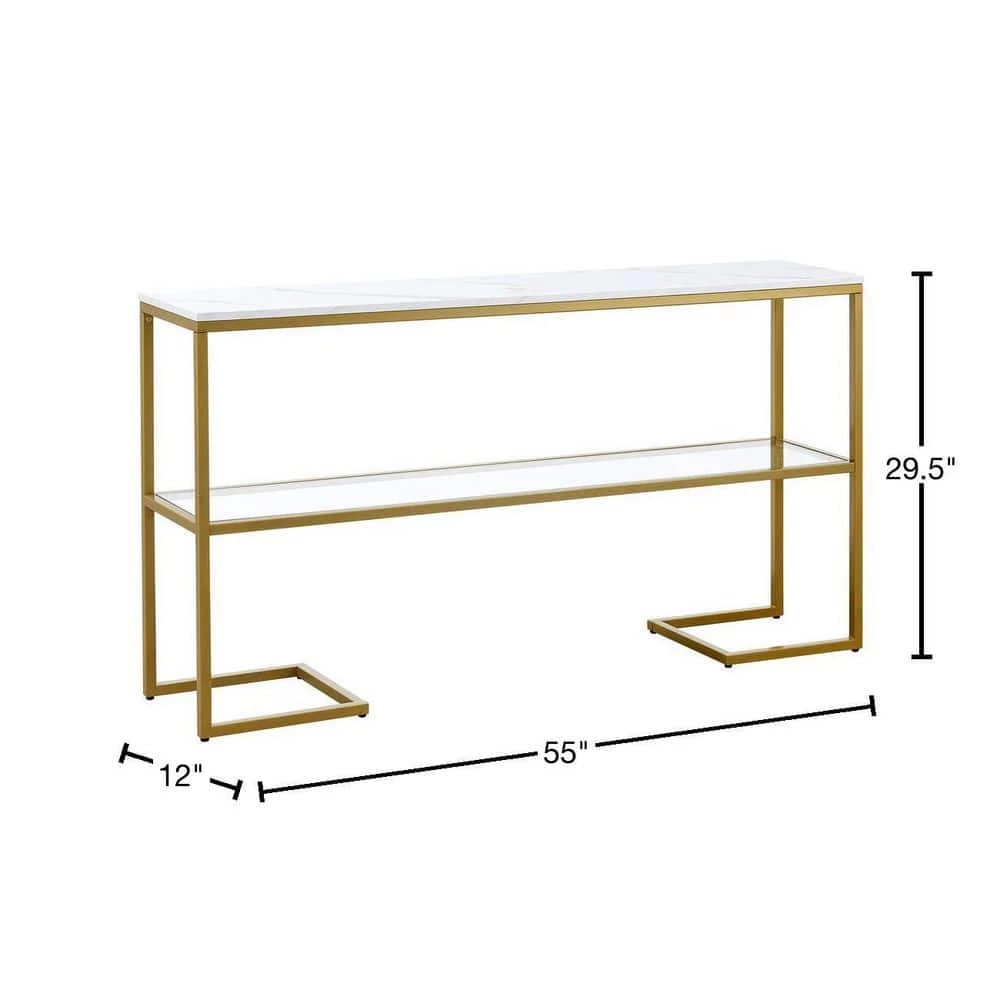 New 😍 Errol 55 in. Gold Rectangle Faux Marble Console Table with Storage by Meyer&Cross 🔔 5 New 😍 Errol 55 in. Gold Rectangle Faux Marble Console Table with Storage by Meyer&Cross 🔔 - Image 3