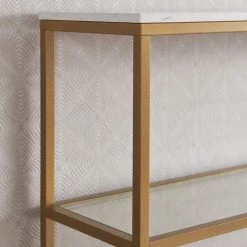 New 😍 Errol 55 in. Gold Rectangle Faux Marble Console Table with Storage by Meyer&Cross 🔔 18 New 😍 Errol 55 in. Gold Rectangle Faux Marble Console Table with Storage by Meyer&Cross 🔔 -Outlet Camden Isle Store gold meyer cross console tables at1326 44 1000