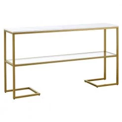 New 😍 Errol 55 in. Gold Rectangle Faux Marble Console Table with Storage by Meyer&Cross 🔔