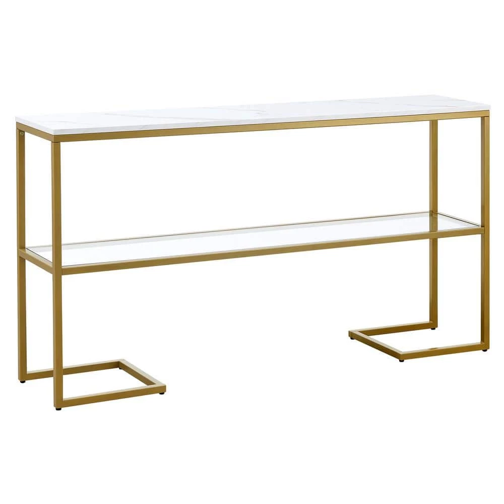 New 😍 Errol 55 in. Gold Rectangle Faux Marble Console Table with Storage by Meyer&Cross 🔔 3 New 😍 Errol 55 in. Gold Rectangle Faux Marble Console Table with Storage by Meyer&Cross 🔔