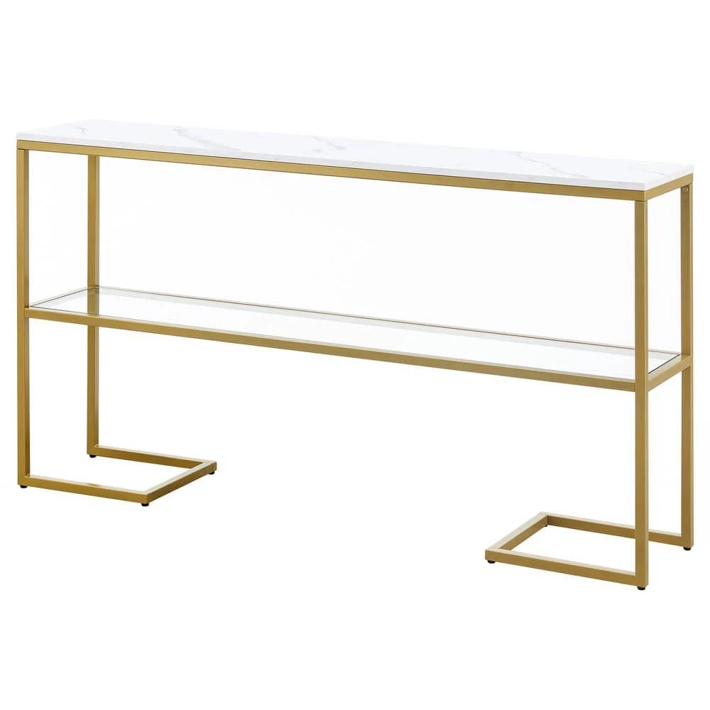 New 😍 Errol 55 in. Gold Rectangle Faux Marble Console Table with Storage by Meyer&Cross 🔔 4 New 😍 Errol 55 in. Gold Rectangle Faux Marble Console Table with Storage by Meyer&Cross 🔔 - Image 2