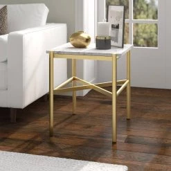 Promo 😀 Braxton 21.25 in Gold Square Faux Marble Side Table by Meyer&Cross 🛒 -Outlet Camden Isle Store gold meyer cross end side tables st0866 1f 1000