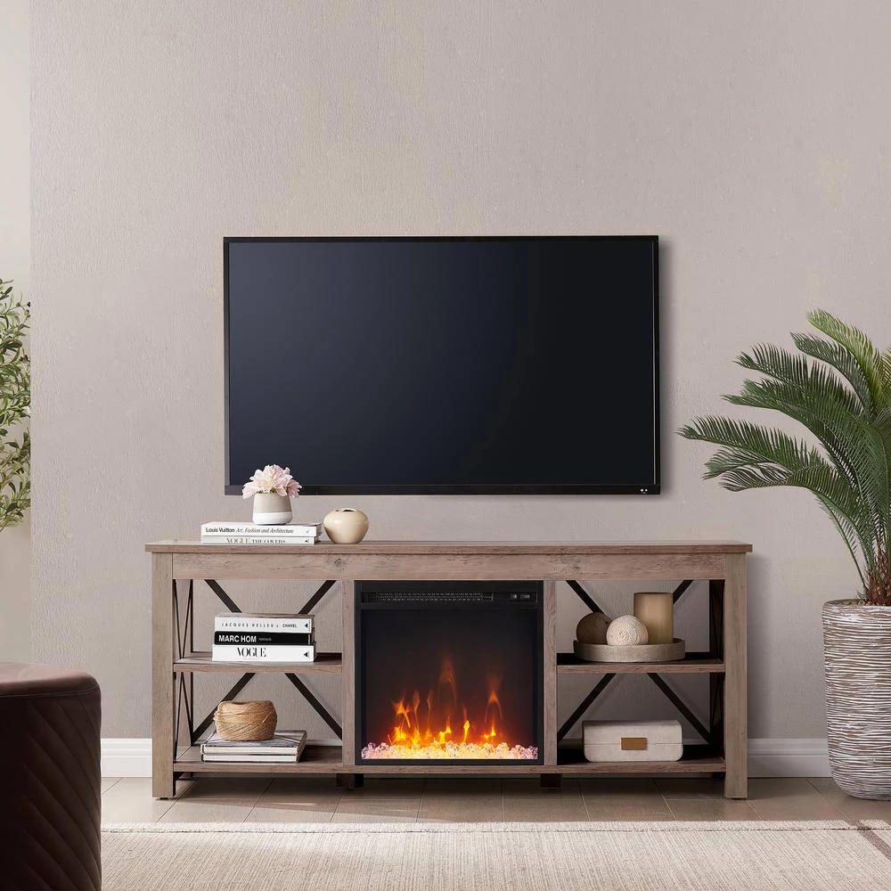 Outlet 🎁 Sawyer 58 in. Gray Oak TV Stand Fits TV's up to 65 in. with Crystal Fireplace Insert by Meyer&Cross ⭐ 10 Outlet 🎁 Sawyer 58 in. Gray Oak TV Stand Fits TV's up to 65 in. with Crystal Fireplace Insert by Meyer&Cross ⭐ - Image 8
