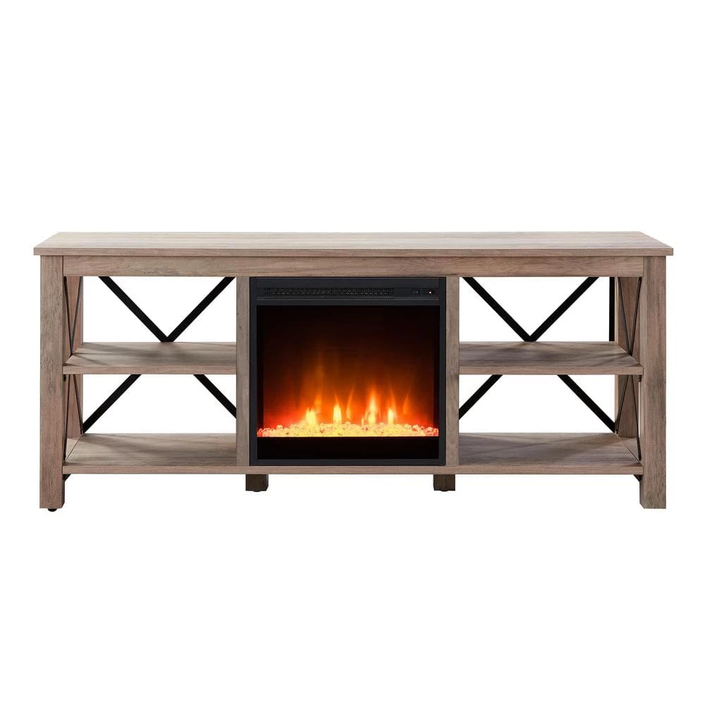 Outlet 🎁 Sawyer 58 in. Gray Oak TV Stand Fits TV's up to 65 in. with Crystal Fireplace Insert by Meyer&Cross ⭐ 5 Outlet 🎁 Sawyer 58 in. Gray Oak TV Stand Fits TV's up to 65 in. with Crystal Fireplace Insert by Meyer&Cross ⭐ - Image 3