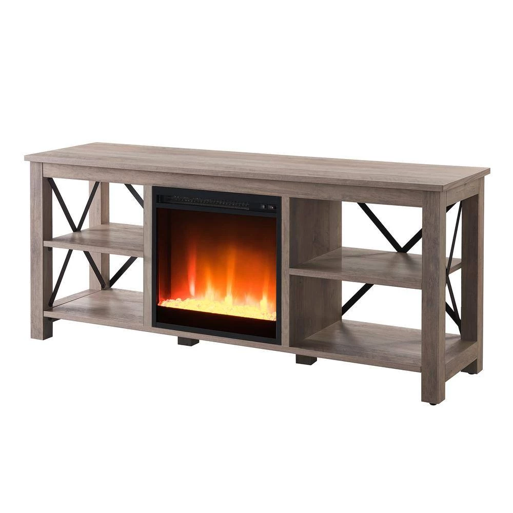 Outlet 🎁 Sawyer 58 in. Gray Oak TV Stand Fits TV's up to 65 in. with Crystal Fireplace Insert by Meyer&Cross ⭐ 4 Outlet 🎁 Sawyer 58 in. Gray Oak TV Stand Fits TV's up to 65 in. with Crystal Fireplace Insert by Meyer&Cross ⭐ - Image 2