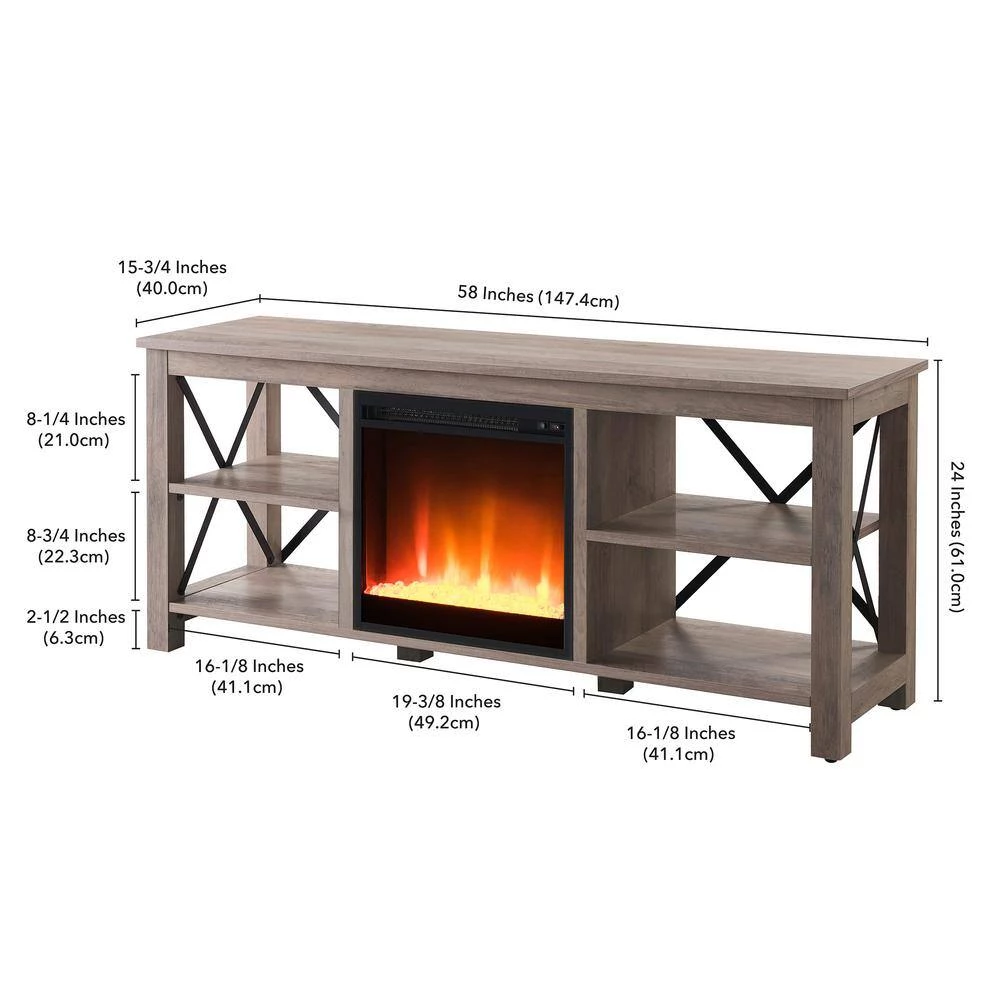 Outlet 🎁 Sawyer 58 in. Gray Oak TV Stand Fits TV's up to 65 in. with Crystal Fireplace Insert by Meyer&Cross ⭐ 9 Outlet 🎁 Sawyer 58 in. Gray Oak TV Stand Fits TV's up to 65 in. with Crystal Fireplace Insert by Meyer&Cross ⭐ - Image 7