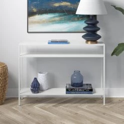Flash Sale 🔔 Ricardo 42 in. Matte White Rectangle Metal Console Table with Metal Shelves by Meyer&Cross 🔥 -Outlet Camden Isle Store matte white meyer cross console tables at1033 1f 1000