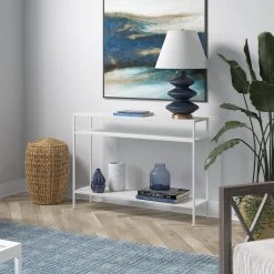 Flash Sale 🔔 Ricardo 42 in. Matte White Rectangle Metal Console Table with Metal Shelves by Meyer&Cross 🔥 -Outlet Camden Isle Store matte white meyer cross console tables at1033 31 1000