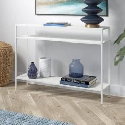 Flash Sale 🔔 Ricardo 42 in. Matte White Rectangle Metal Console Table with Metal Shelves by Meyer&Cross 🔥 -Outlet Camden Isle Store matte white meyer cross console tables at1033 4f 1000