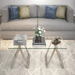 Brand new 😍 Modara 46 in. Nickel Large Rectangle Glass Coffee Table by Meyer&Cross 😀 -Outlet Camden Isle Store nickel meyer cross coffee tables ct0063 fa 1000