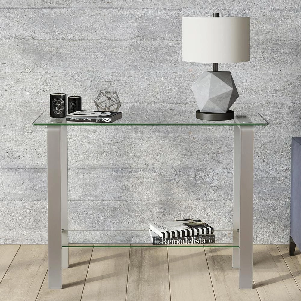 Cheapest 🤩 42 in. Nickel Standard Rectangle Glass Console Table with Storage by Meyer&Cross 👏 7 Cheapest 🤩 42 in. Nickel Standard Rectangle Glass Console Table with Storage by Meyer&Cross 👏 - Image 5