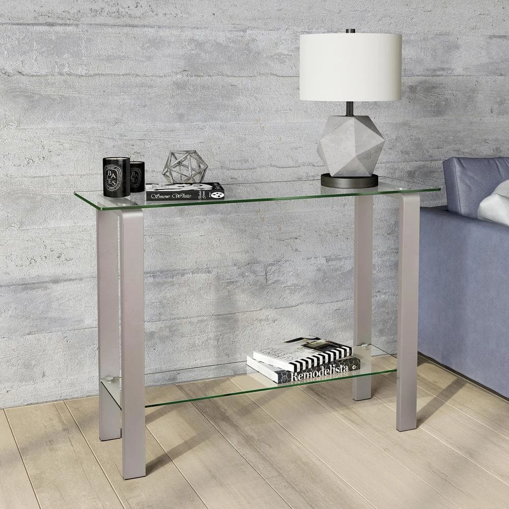 Cheapest 🤩 42 in. Nickel Standard Rectangle Glass Console Table with Storage by Meyer&Cross 👏 6 Cheapest 🤩 42 in. Nickel Standard Rectangle Glass Console Table with Storage by Meyer&Cross 👏 - Image 4