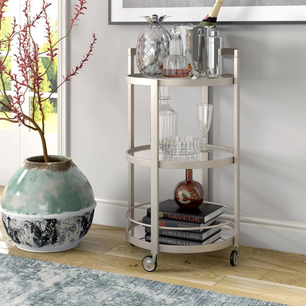 Buy ⌛ Hause Satin Nickel Bar Cart with Mirrored Shelf by Meyer&Cross ❤️ 6 Buy ⌛ Hause Satin Nickel Bar Cart with Mirrored Shelf by Meyer&Cross ❤️ - Image 5